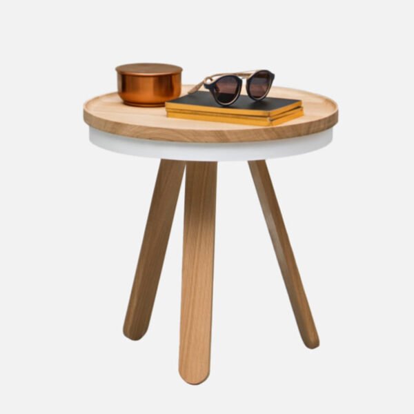 Minimalist Round Wooden Accent Table with Storage Tray