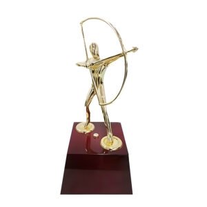 Abstract Golden Archer Statue on Mahogany Base