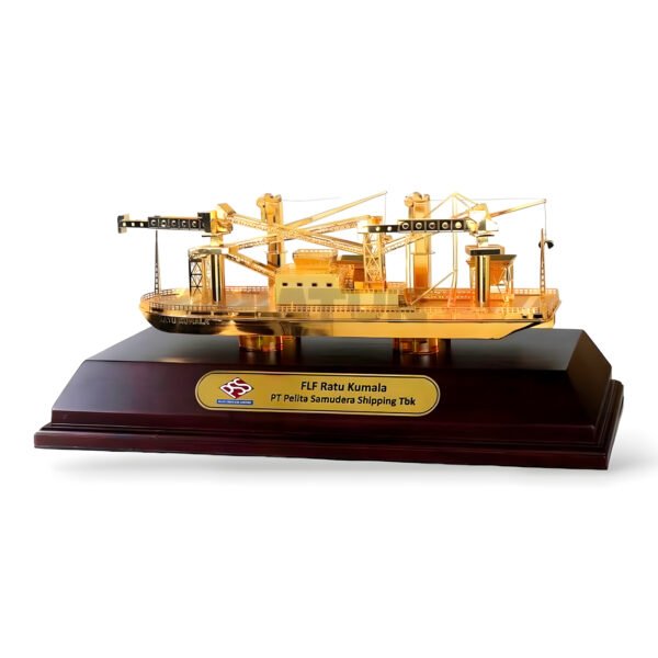 This detailed scale model of an oil tanker is a collector’s delight. Mounted on a polished wooden base with an engraved plaque, it features intricate details like cranes and deck machinery in striking yellow and white hues. Perfect for display in offices or as a corporate gift, this piece celebrates maritime engineering and makes for an impressive decoration.